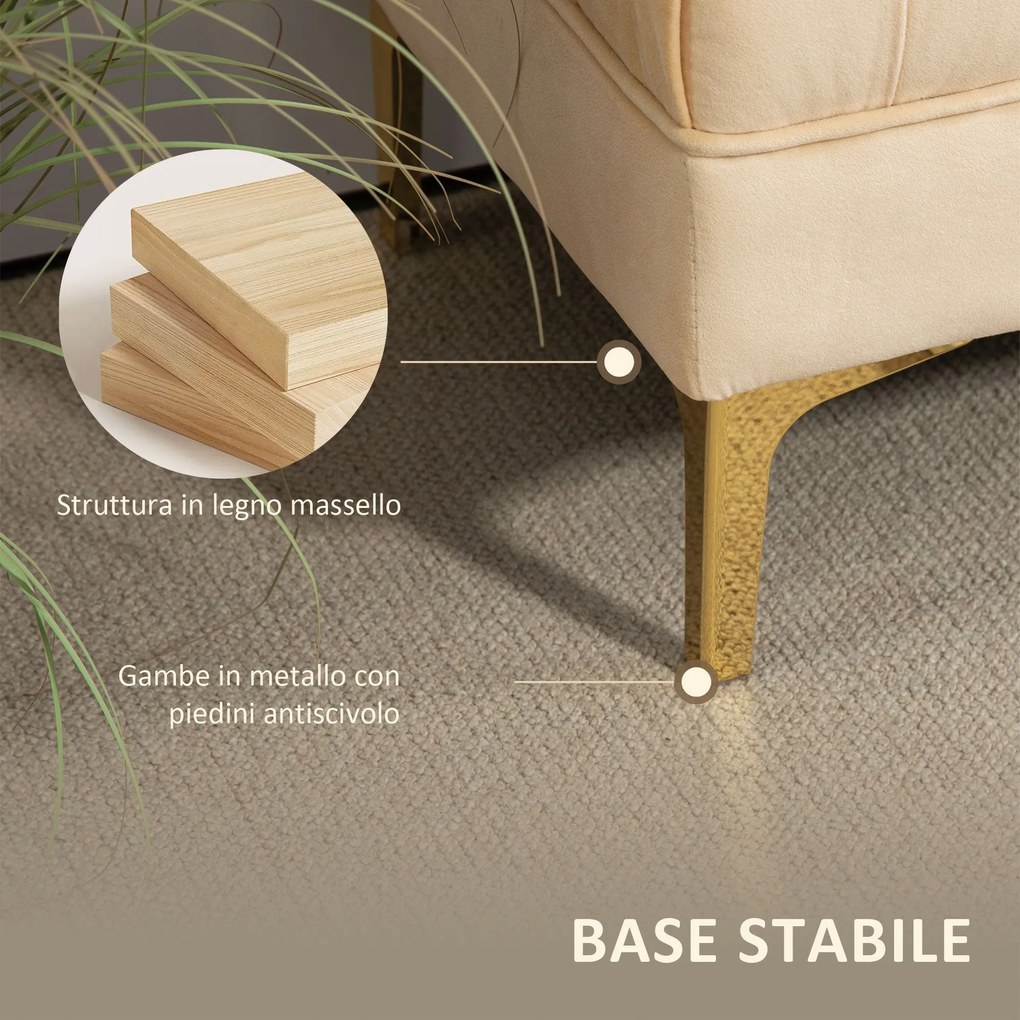 Panca Fondo Letto Imbottita con Rivestimento Trapuntato in Effetto Velluto 118x45x42 cm Beige...