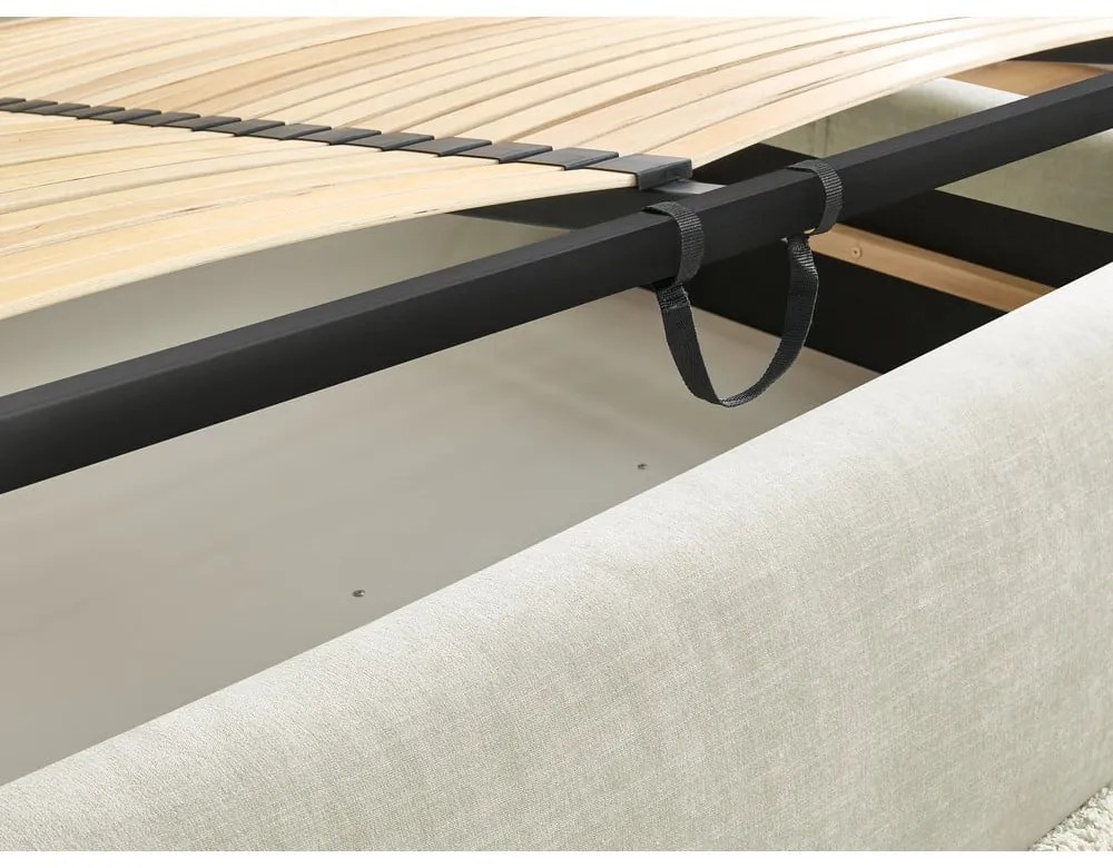 Letto matrimoniale imbottito beige con contenitore con griglia 160x200 cm Vernon - Bobochic Paris