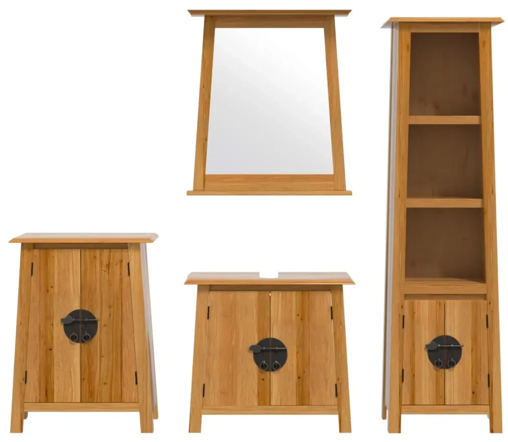 Set mobili da bagno 4 pz in legno massello di pino