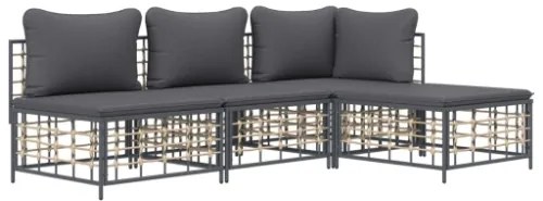 Set Divani da Giardino 4 pz con Cuscini Antracite in Polyrattan