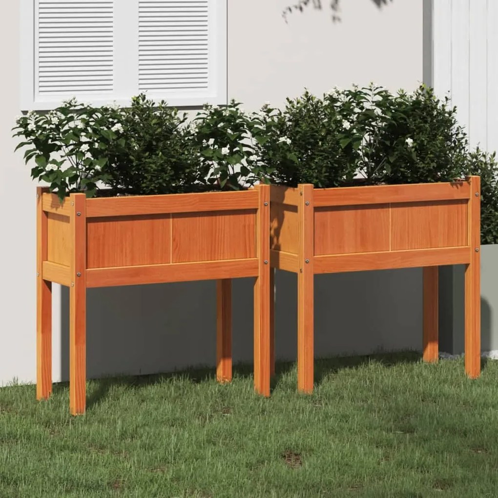 Fioriere Da Giardino 2pz Gambe Marrone Cera Legno Massello Pino /