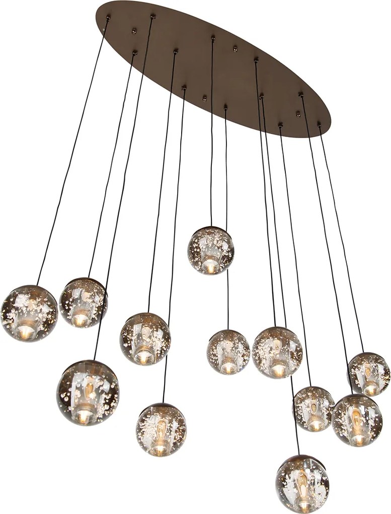 Lampadario di design bronzo scuro con vetro trasparente 12 luci - Inge
