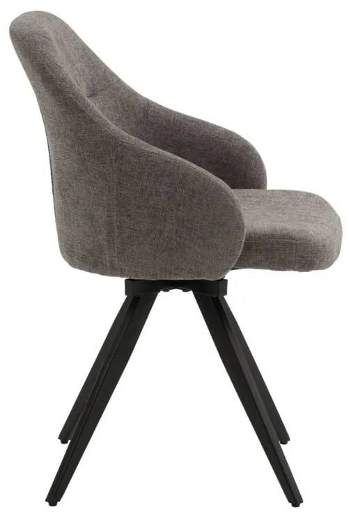 Set di sedie girevoli COVENT in tessuto grigio e gambe in metallo nero, con braccioli