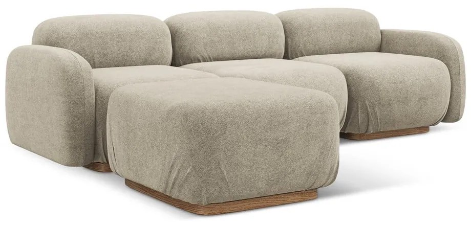 Divano angolare componibile beige con rivestimento in bouclé Ailani – Makamii