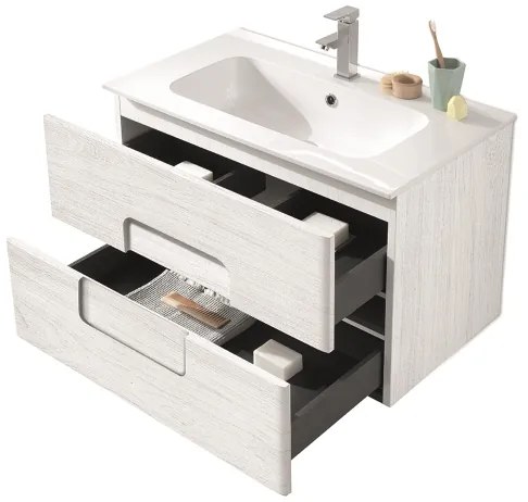 Mobile bagno sospeso 80 cm ARCO con due cassetti Larice Bianco