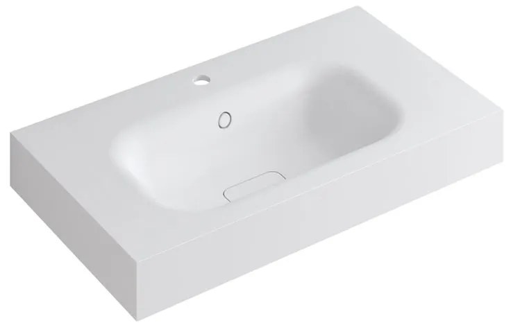 Lavabo integrale rettangolare vasca centrale L 80.5 x H 15 x P 46 cm in resina bianco