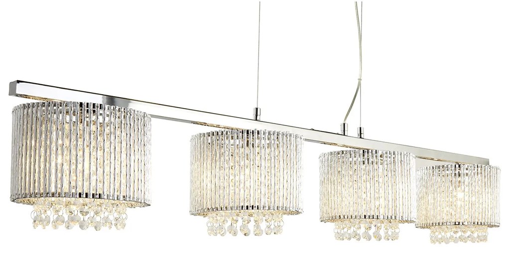 Lampadario Contemporaneo Elisa Ii Acciaio Cromo Alluminio Argento 4 Luci G9