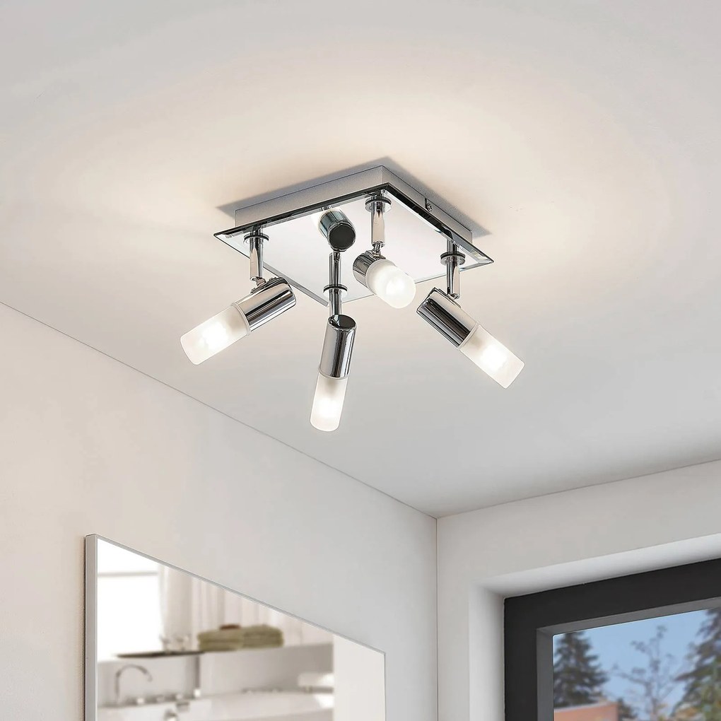 Plafoniera Zela Lindby, dimmerabile, Cromo / Argento, Bagno, Metallo, Moderno, Plafoniera
