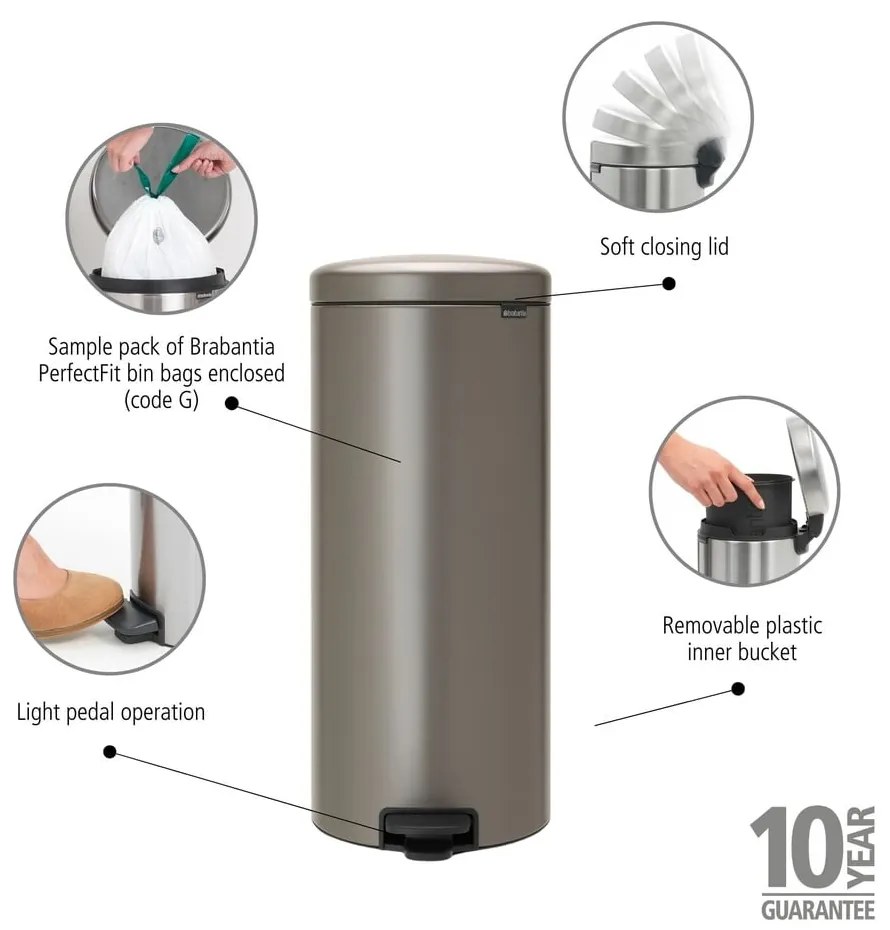 Bidone grigio in acciaio 30 l NewIcon - Brabantia