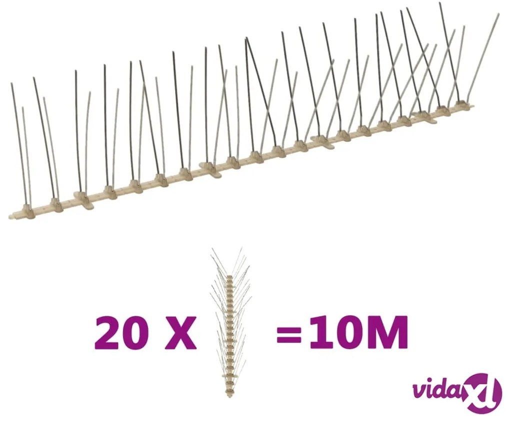 vidaXL Set Dissuasori per Uccelli e Piccioni 20 pz 4 File 10 m
