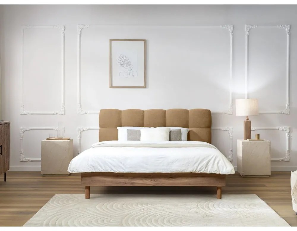 Letto matrimoniale imbottito beige rete inclusa 140x190 cm Kumo - Bobochic Paris