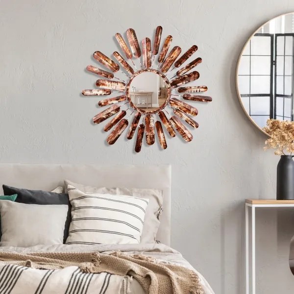 Specchio da parete SOLE diametro 75 cm marrone