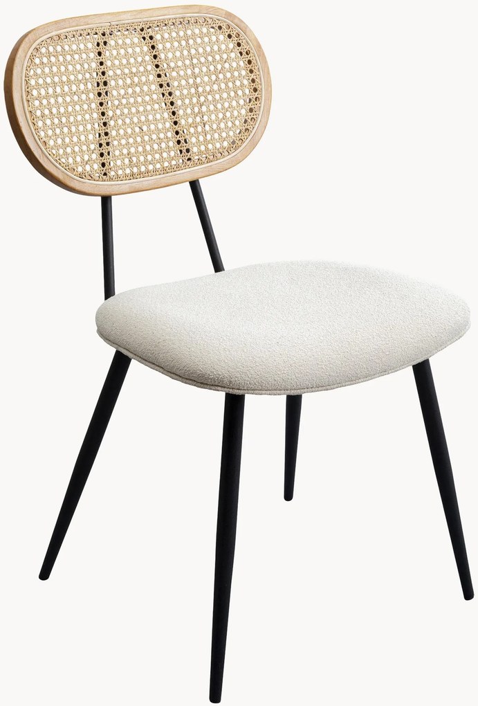 Set di 2 sedie da pranzo con schienale in rattan e seduta in bouclé Rosali