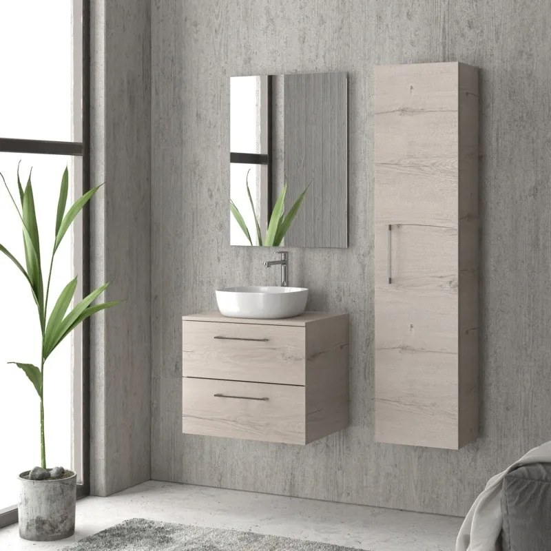 Mobiletto bagno 60 cm con due cassetti e piano per lavabo appoggio EL-60P - KAMALU