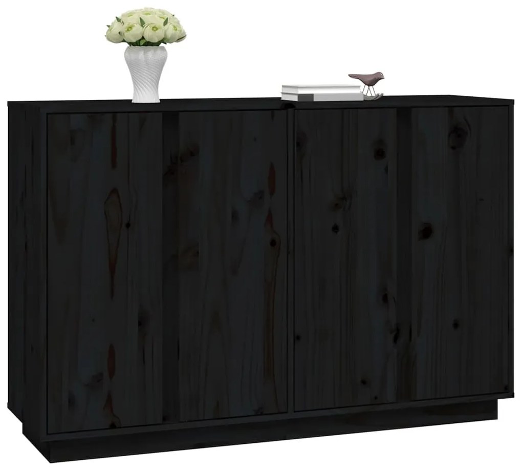 Credenza nera 120x35x80 cm in legno massello di pino