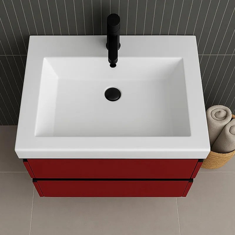 Mobile da bagno sospeso sotto lavabo L 79.5 x H 40 x P 45.5 cm bordeaux laccato opaco, 2 cassetti Fusion