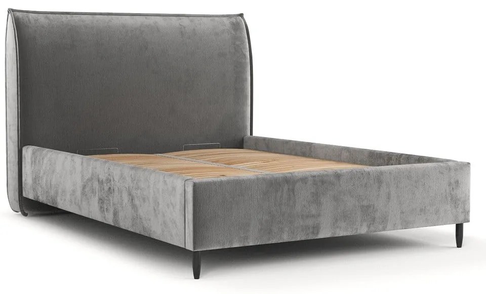 Letto matrimoniale imbottito grigio con spazio contenitivo e rete 180x200 cm Shell - Maison de Rêve