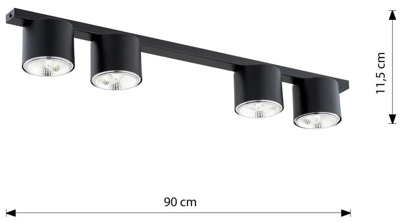 Lampadario da Soffitto in Acciaio AR111 NANO 4 Nero/Bianco 4xAR111 Colore del corpo Nero