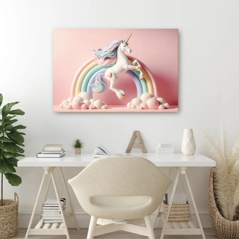 Quadro su tela – Unicorno magico con arcobaleno