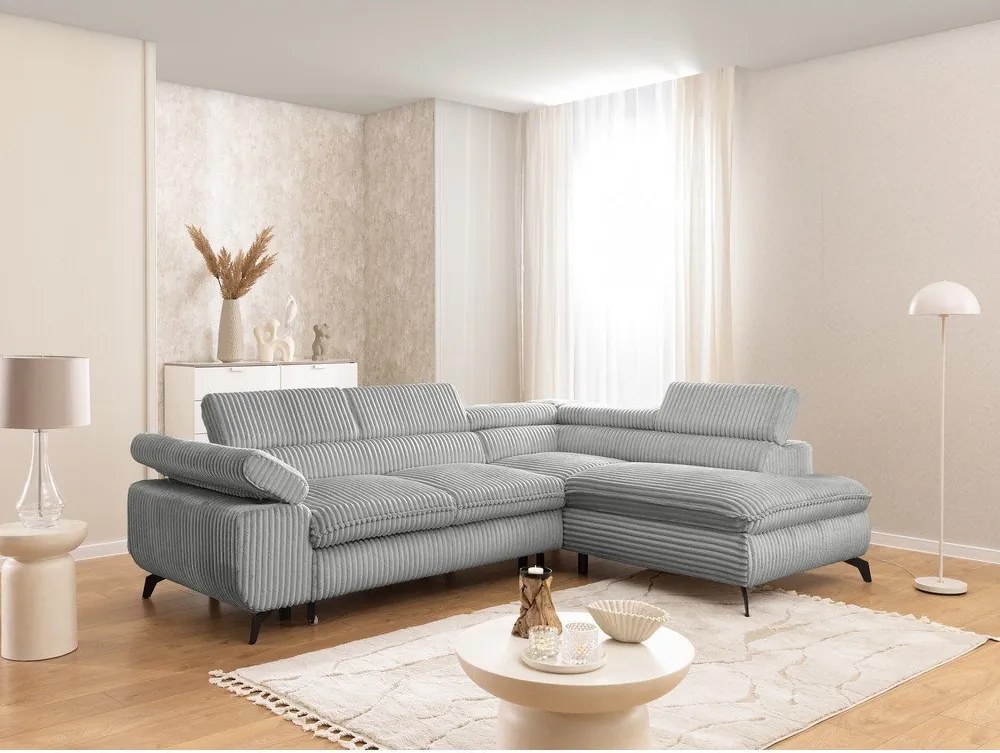 Divano angolare grigio chiaro (con penisola a destra/a L) con rivestimento in velluto a coste Marbeya – Ropez