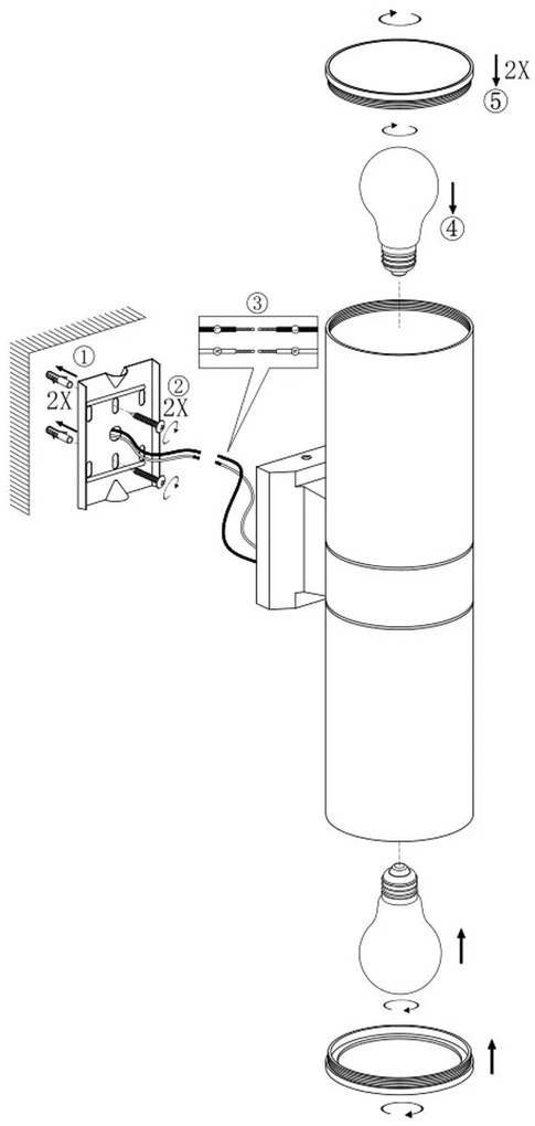 Applique Cilindrica Bidirezionale XL IP54 Con 2 basi E27 - Bianca