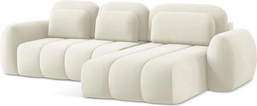 Divano angolare beige allungabile/con contenitore (con penisola a destra/con chaise lounge) con rivestimento in bouclé Pele – Makamii