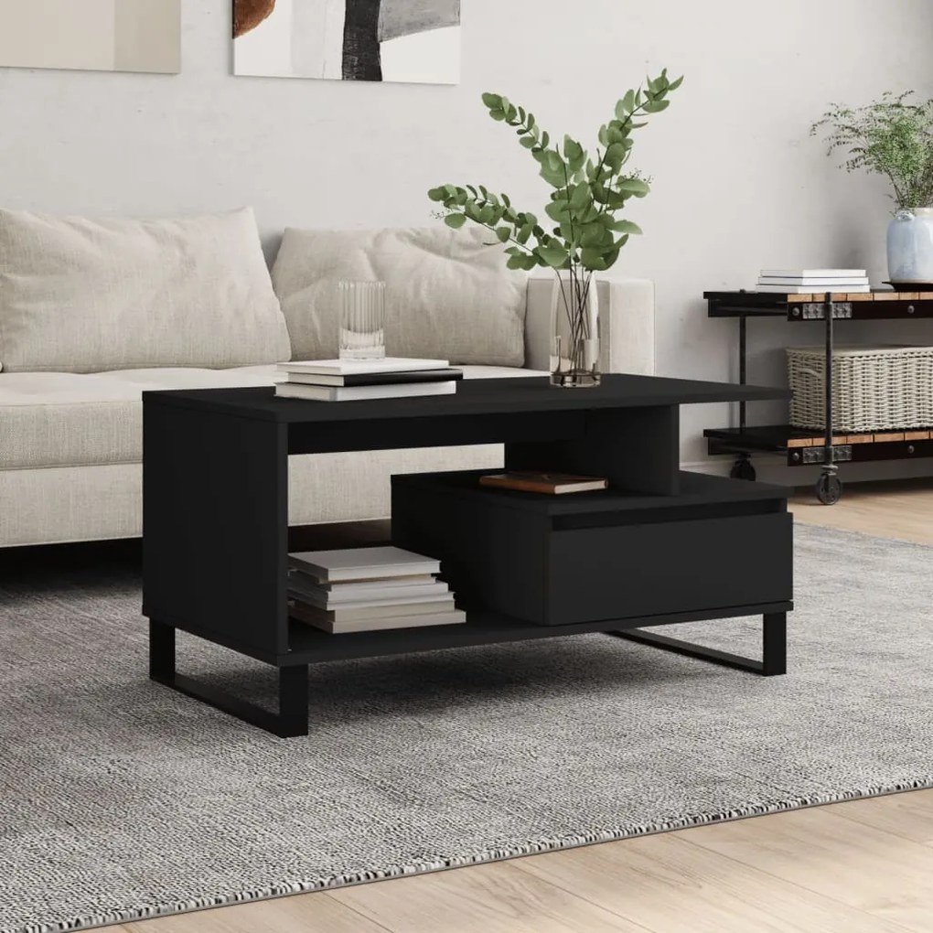 Tavolino Da Salotto Nero 90x49x45 Cm İn Legno Multistrato /