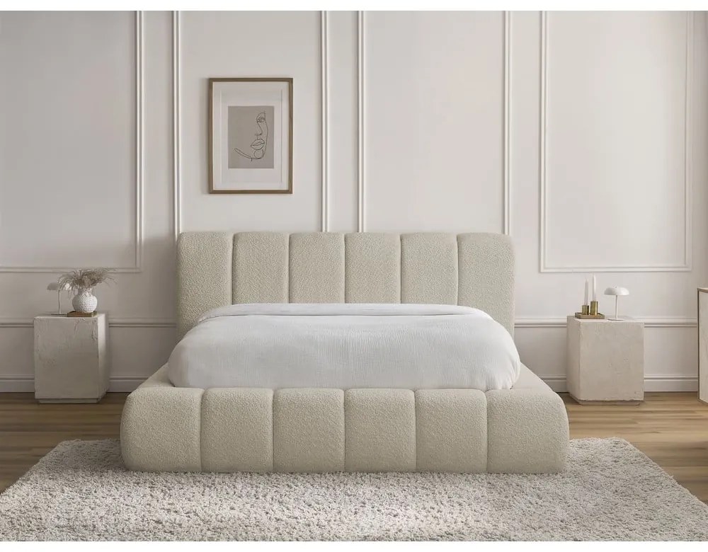 Letto matrimoniale imbottito beige contenitore e rete inclusi 180x200 cm Denali - Bobochic Paris