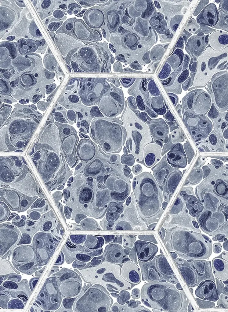Rebel Walls Tapete Marbled Hexagon Tiles - Dark Blue