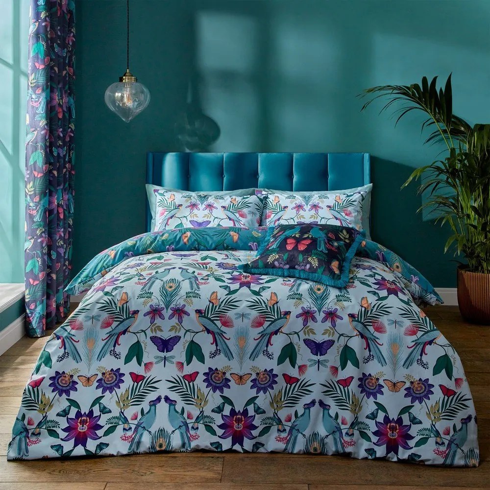 Set copripiumino e federa blu per letto singolo 135x200 cm Mya Tropical Floral – Catherine Lansfield