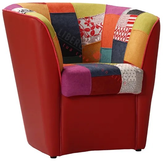 Poltrona in ecopelle ROSSA e seduta in tessuto patchwork