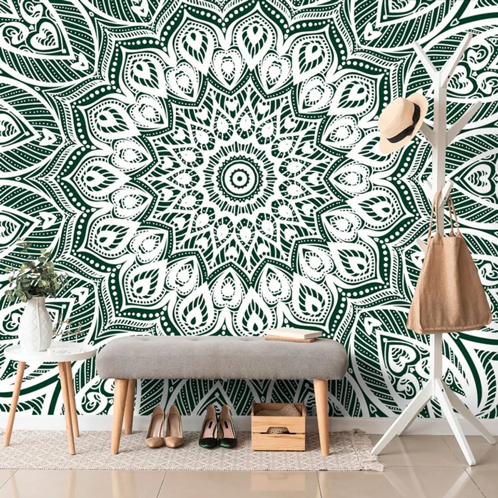 Carta da parati – Mandala dell'armonia su sfondo verde