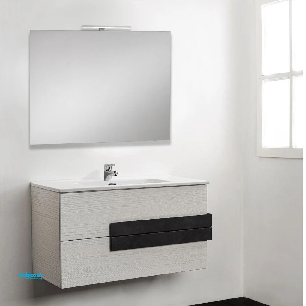 Mobile Bagno Sospeso "Double" Da 100 Cm Composto Da Due Cassetti Finitura Portuna Bianco/Grigio Ardesia