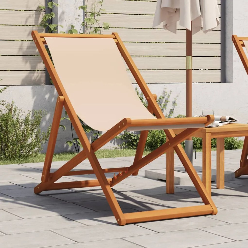 Sedia Da Spiaggia Pieghevole Beige Legno Di Eucalipto E Tessuto /