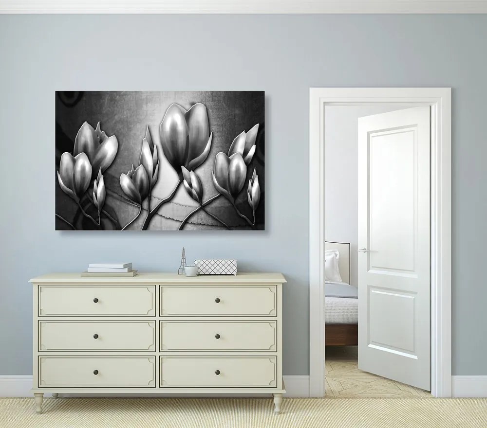 Stampa su tela – Fiori in stile etnico in bianco e nero