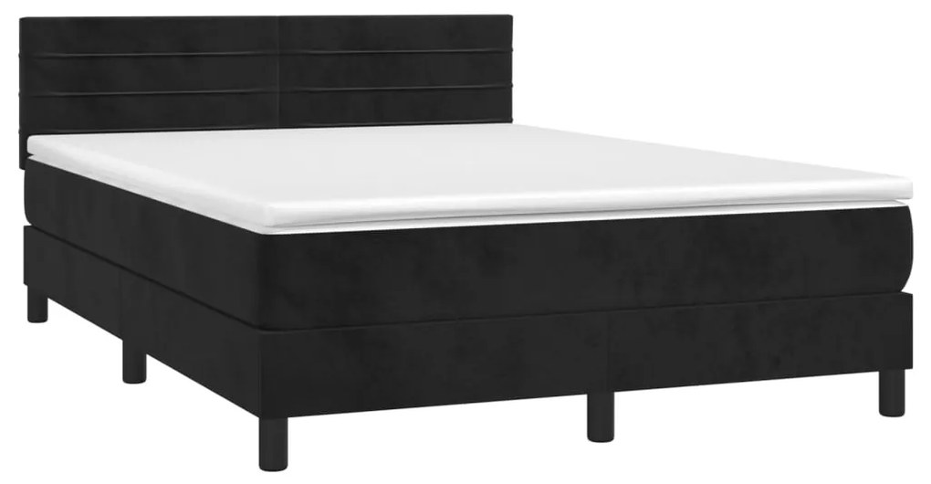 Letto a molle con materasso e led nero 140x190 cm in velluto