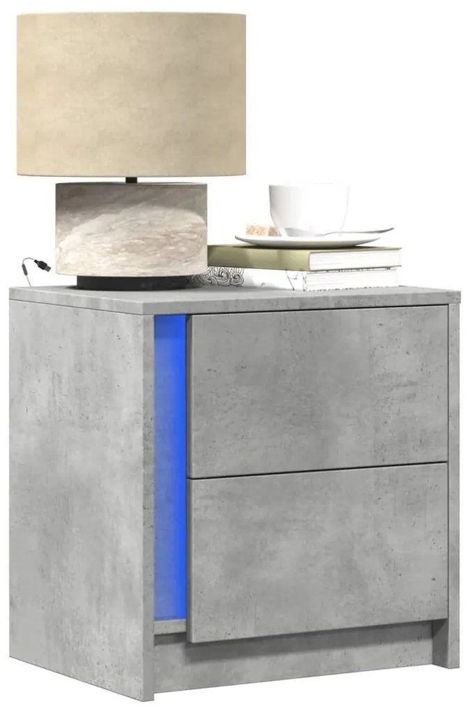 Comodini Con Luci Led 2pz Grigio Cemento İn Legno Multistrato /