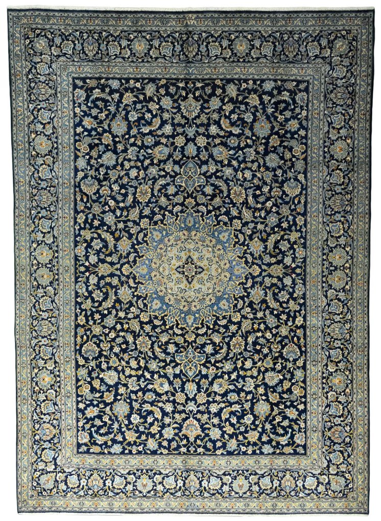 Kashan Tappeto 400 x 280 Blu (Iran) Annodato A Mano