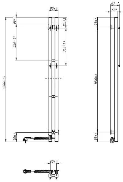 Portasciugamani elettrico con termostato SILOUETTE 187W/230V 120,6cm IP44 nero destra