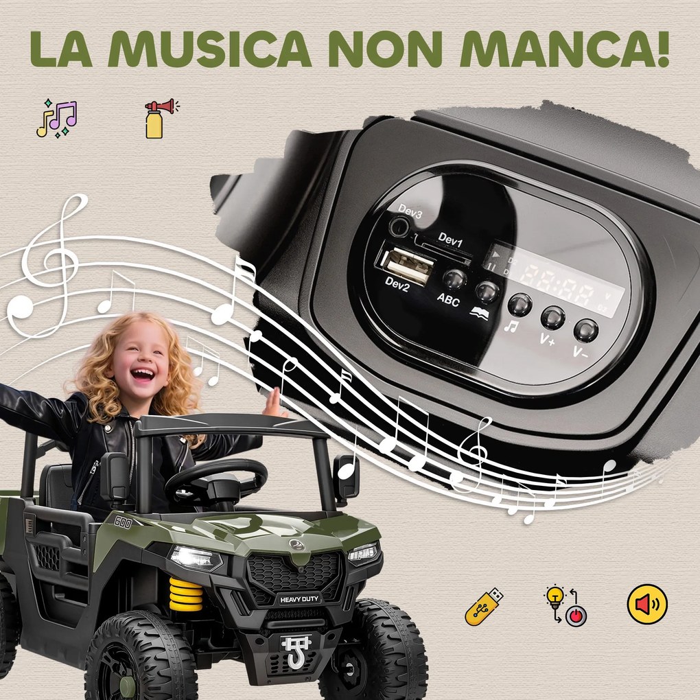 Macchina Elettrica Bambini 12V con Telecomando Sospensioni Bagagliaio e Musica Età 3-8 Anni Verde...