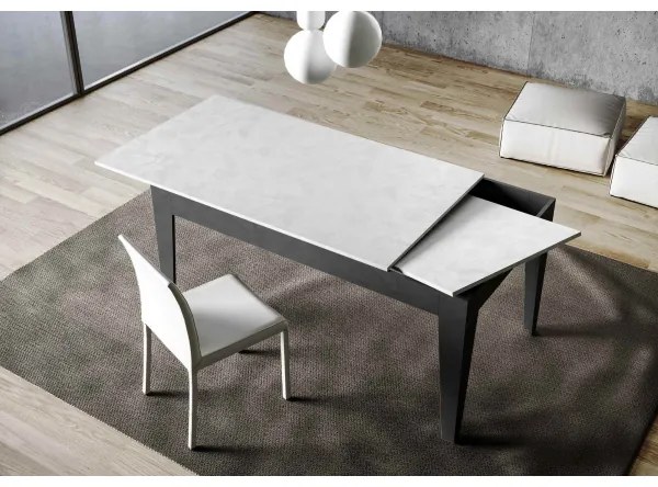 Tavolo allungabile 90x160/220 cm Cico Mix piano Bianco Spatolato - base Antracite Spatolato