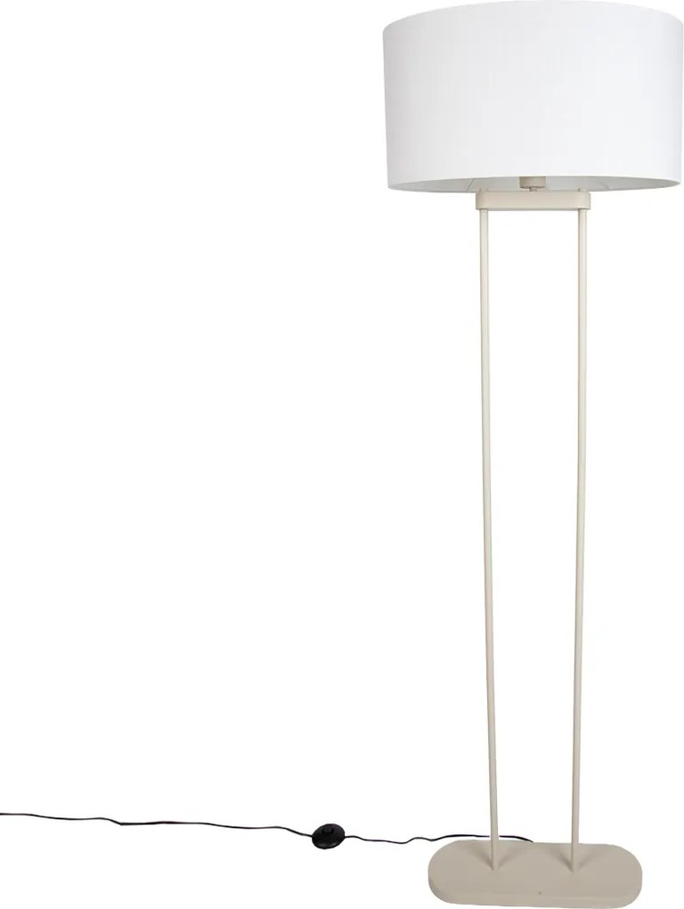 Lampada da terra beige con paralume ovale bianco lino 50cm - Thijmen