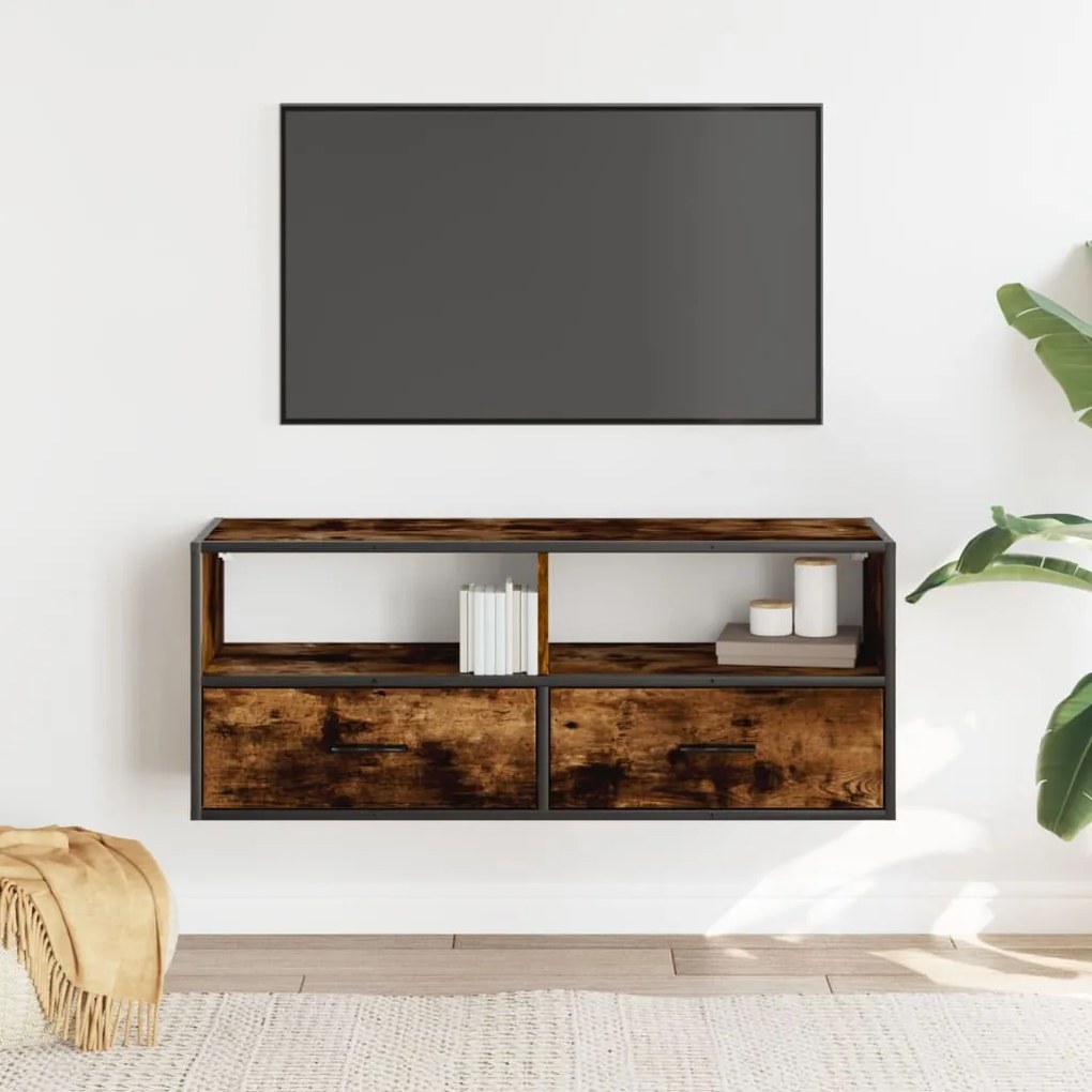 Mobile tv rovere fumo 100x31x39,5cm legno multistrato e metallo