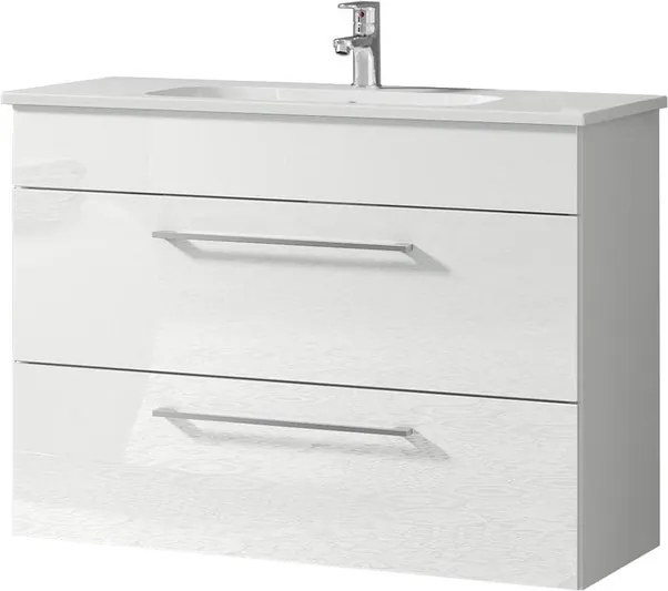 Mobile bagno sospeso con lavabo L 81 x H 61.5 x P 40 cm laccato bianco 2 cassetti per vasca centrale Giò