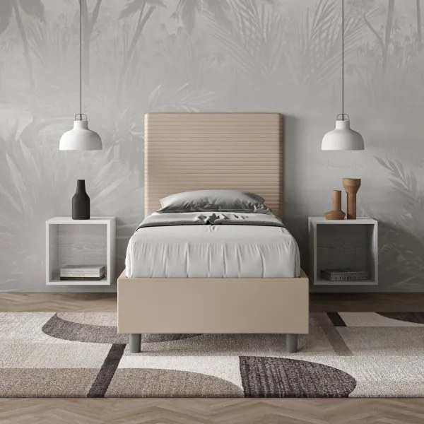 Letto contenitore imbottito 80x210 similpelle tortora Focus