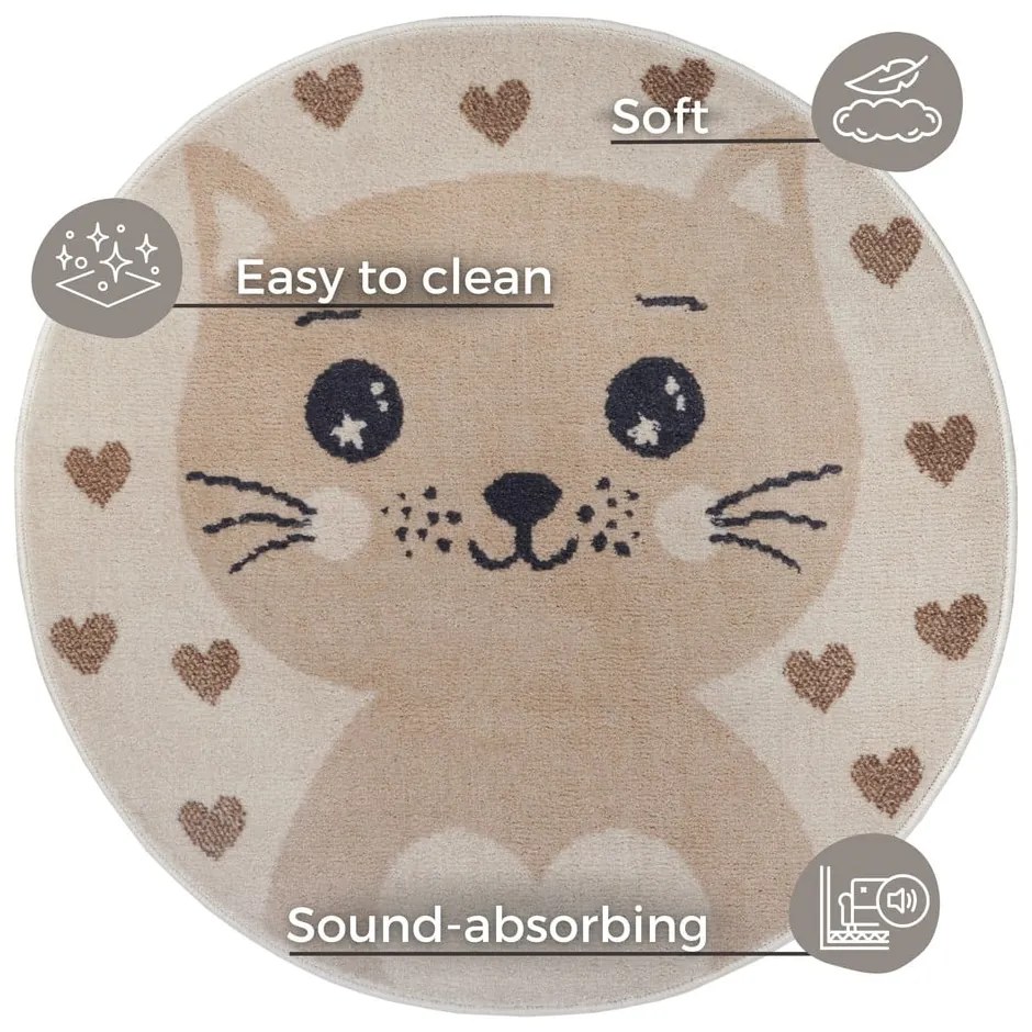 Tappeto beige per bambini ø 140 cm Cat - Hanse Home