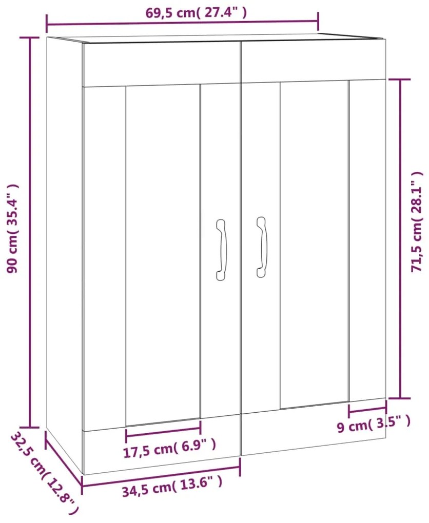 Armadietto Pensile a Parete Rovere Sonoma 69,5x32,5x90 cm