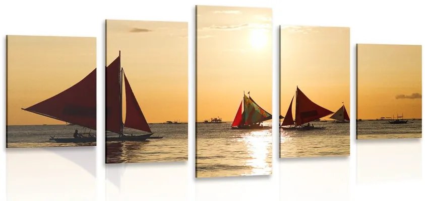 Quadri 5 pezzi – Splendido tramonto sul mare