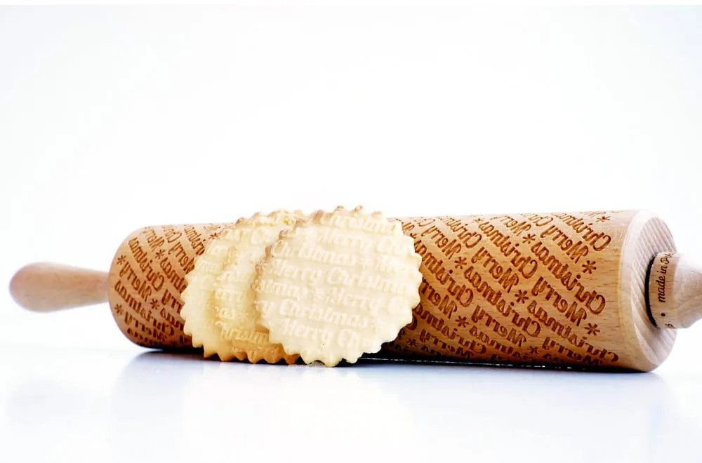 Rullo per pasta in legno a rilievo natalizio con Merry Christmas - Valek