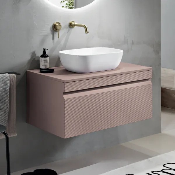 Cassetto sospeso portalavabo da bagno in PVC 100 cm RIO Rosa Polvere